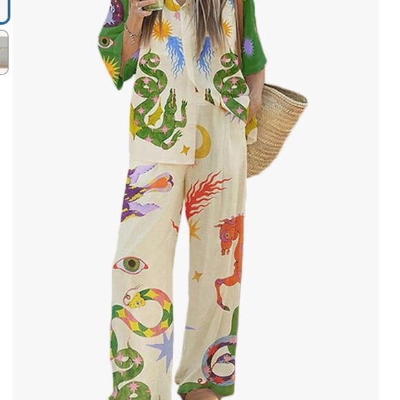 Casual Floral Print 2 Piece Women Short Sleeve Button Shirt Wide Leg XS NEW - Picture 1 of 3